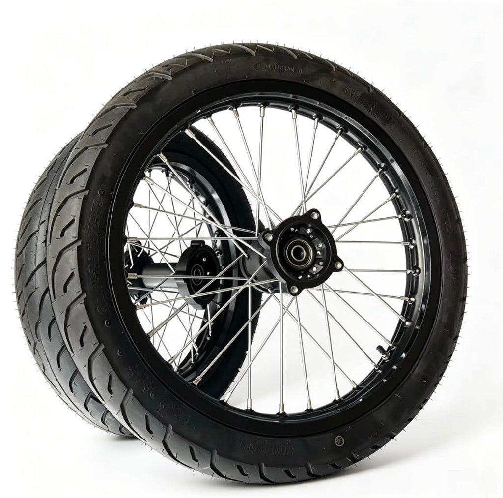Chrome & Black 17/14 Supermoto Wheelsets - Strike│Yozma│Tuttio│Valintsu